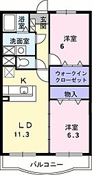 ノーブル西野 2LDKの間取図画像