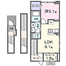 レガリア駅東 1LDKの間取図画像