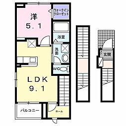 レスプランドール 1LDKの間取図画像
