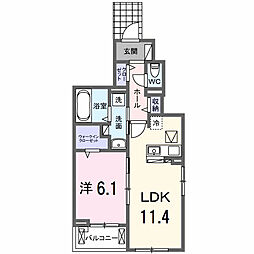 サンティエNAGAI 1LDKの間取図画像