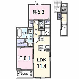 サンティエNAGAI 2LDKの間取図画像