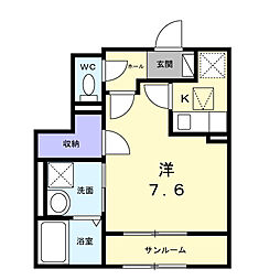 プラシード エイワン 1Kの間取図画像