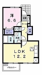 アンソレイユ 1LDKの間取図画像