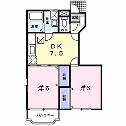 シティーハイムやまと 2DKの間取図画像