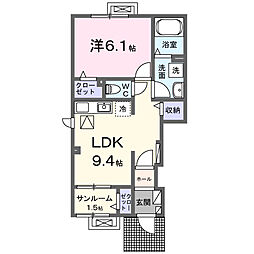 楢山川口境アパート 1LDKの間取図画像