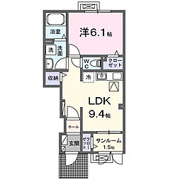 楢山川口境アパート 1LDKの間取図画像