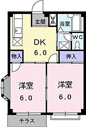エルディム伊藤 2DKの間取図画像