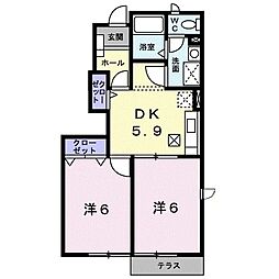 シャン・ヴェルドゥーラ 2DKの間取図画像