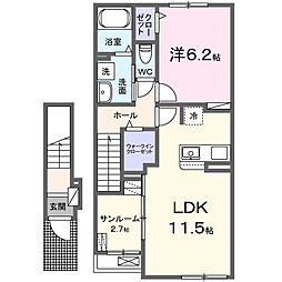 ラピスールB 1LDKの間取図画像