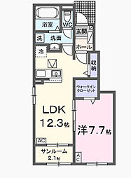 コンフォルテヴォーレII 1LDKの間取図画像