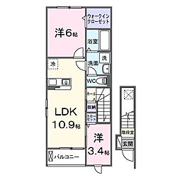 ヒカルサ船橋小室サウスII 2LDKの間取図画像