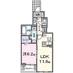 シャンティ長沢 1LDKの間取図画像