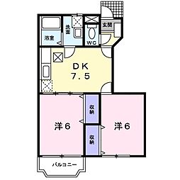 セントポーリア 2DKの間取図画像