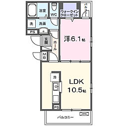 船橋市小室町アパート 1LDKの間取図画像