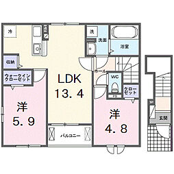 ヒカルサ所沢 2LDKの間取図画像