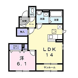 ソレアード 1LDKの間取図画像