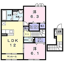ソレアード 2LDKの間取図画像