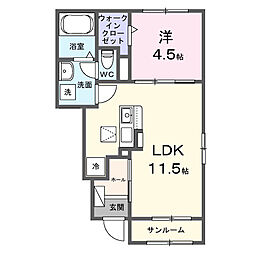 ウエストヒルズパーク 2 1LDKの間取図画像
