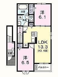 プティ ボヌール 2LDKの間取図画像