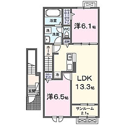 K パレス 2 2LDKの間取図画像