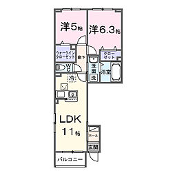 バルパレー坪井 2LDKの間取図画像