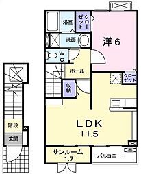 オービットB 1LDKの間取図画像