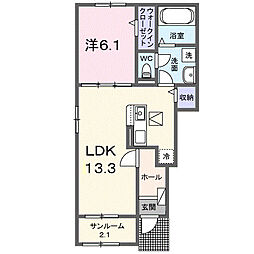 グローリィ ヒルズB 1LDKの間取図画像