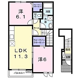 ピーノプリモ2B 2LDKの間取図画像