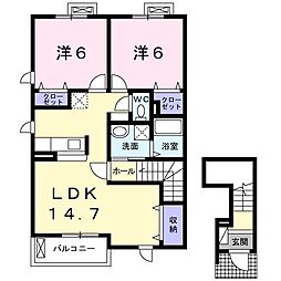 ラフレシール三日市2 2LDKの間取図画像