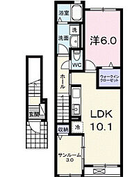 藤光町1丁目アパート II 1LDKの間取図画像