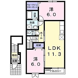 カーサ・プリマベーラB 2LDKの間取図画像