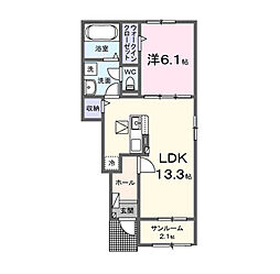 本三里塚アパートB 1LDKの間取図画像