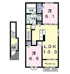 本三里塚アパートB 2LDKの間取図画像