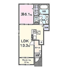 本三里塚アパートA 1LDKの間取図画像