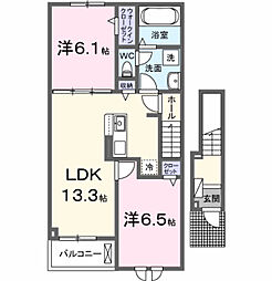 アパシープレ 嘉川B 2LDKの間取図画像
