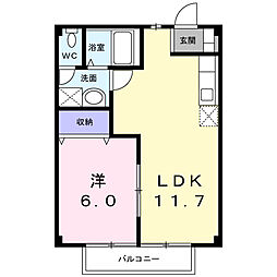 パティオパークB 1LDKの間取図画像