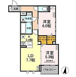Casa Bianca上杉 2LDKの間取図画像