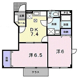 ソレアード石井　Ｂ 1階2DKの間取り