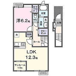 ニューシャトー 1LDKの間取図画像