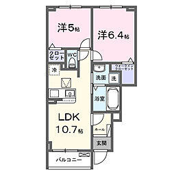 グローヴ宮司 B 2LDKの間取図画像