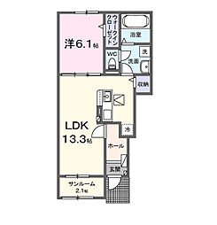 七栄アパートB 1LDKの間取図画像