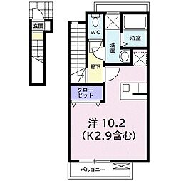 プリムローズ 2階ワンルームの間取り