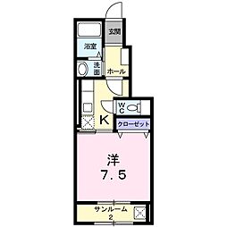 プランドール 1階1Kの間取り