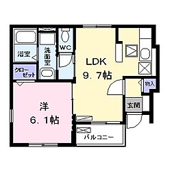 プリムローズやなせ 1LDKの間取図画像