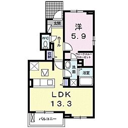 クーラヴェルデB 1LDKの間取図画像