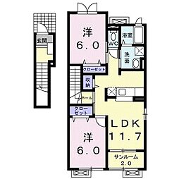 サン・ヒルズＤ 2階2LDKの間取り