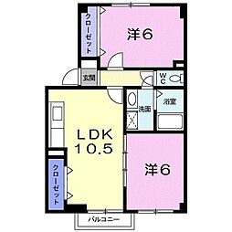 カーサ・ハピネス 1階2LDKの間取り