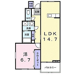 グラシューヒルB 1LDKの間取図画像