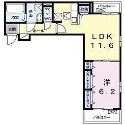 コンチェルト琴藍 1LDKの間取図画像