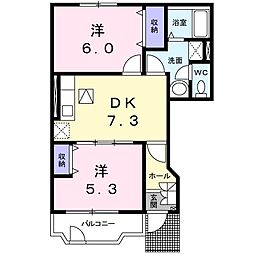 エスペランス・Ｋ 1階2DKの間取り